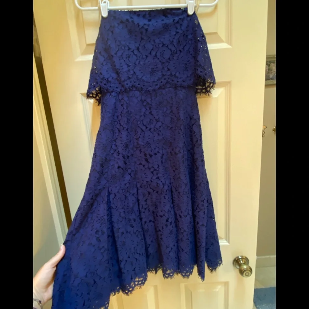 Gorgeous Pristine Chic Fitted Sexy Shoshanna Classy Strapless Blue Lacy Dress - Picture 3 of 14